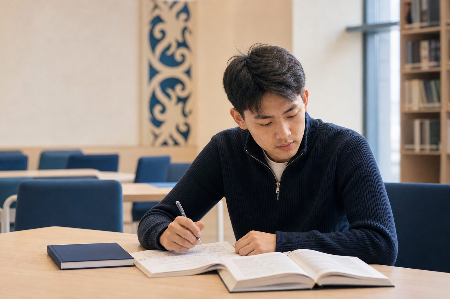 Kazakh student studying English independently at UME Global